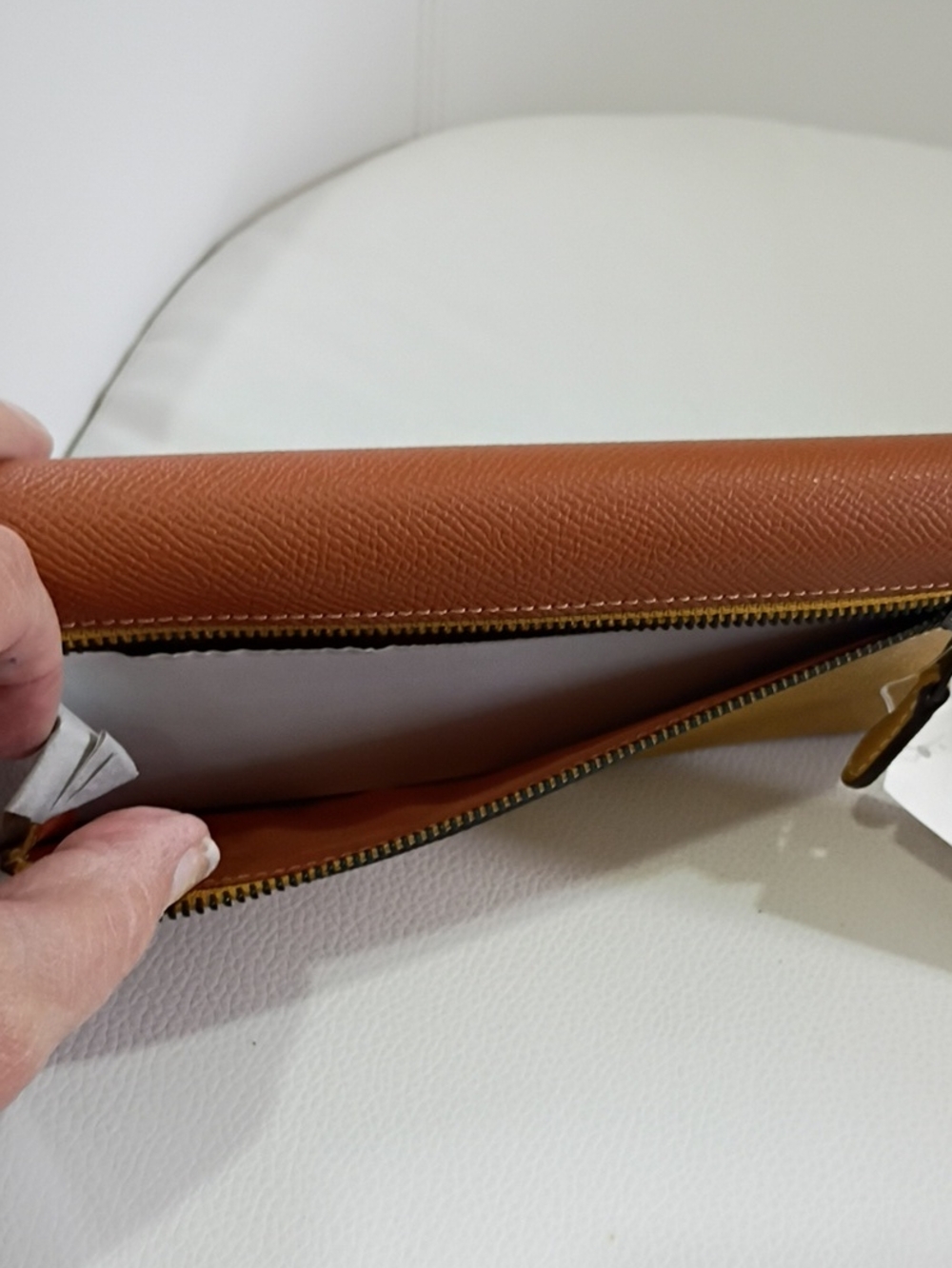 Coach Wyn Cross-grain Leather Envelope Wallet in Rust Brown & Mustard - Picture 5 of 8